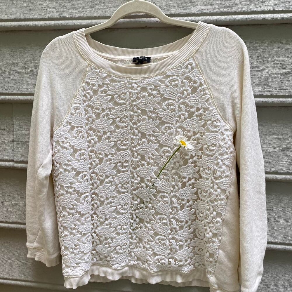 Talbots Women's White and Cream Sweatshirt
